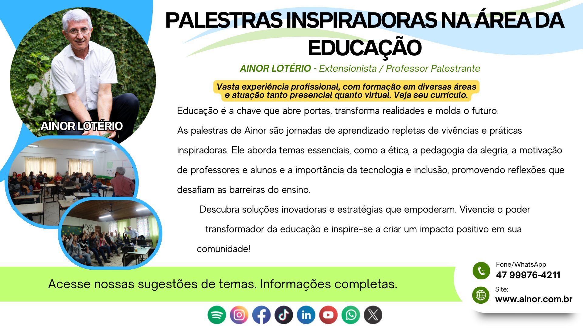 PALESTRAS INSPIRADORAS NA ÁREA DA EDUCAÇÃO